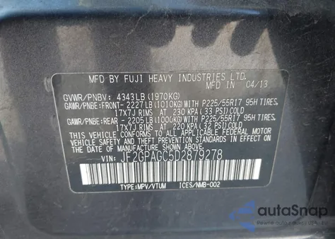 2013 Subaru Xv Crosstrek 2.0I Limited from USA, damaged, VIN JF2GPAGC5D2879278